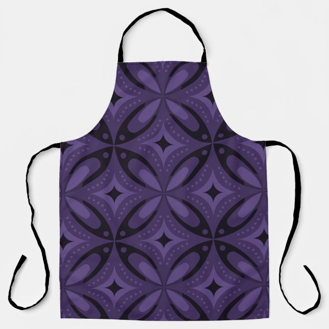 Dark Purple Colored Retro Pattern Apron (Front)