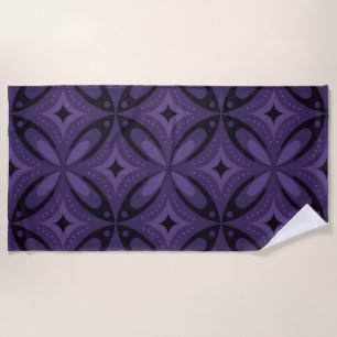 Dark Purple Colored Retro Pattern Beach Towel