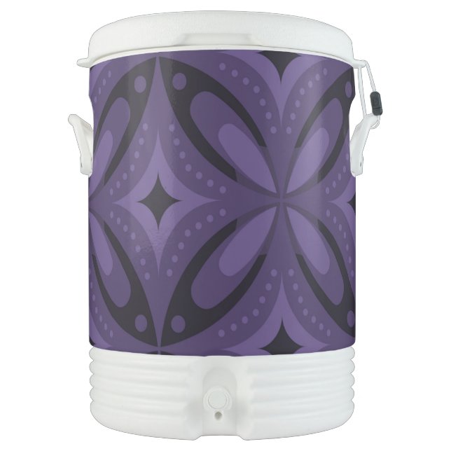 Dark Purple Colored Retro Pattern Beverage Cooler (Front)