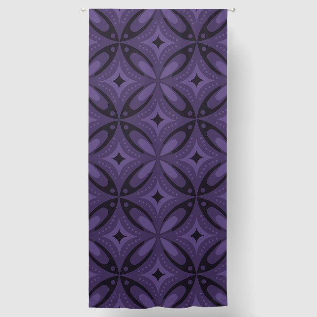 Dark Purple Colored Retro Pattern Blackout Curtains (Front)