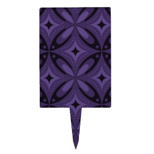 Dark Purple Colored Retro Pattern Cake Topper