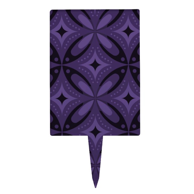 Dark Purple Colored Retro Pattern Cake Topper (Front)