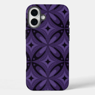 Dark Purple Colored Retro Pattern iPhone 16 Plus Case