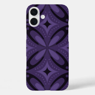Dark Purple Colored Retro Pattern iPhone 16 Plus Case