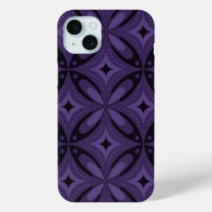 Dark Purple Colored Retro Pattern iPhone 15 Plus Case