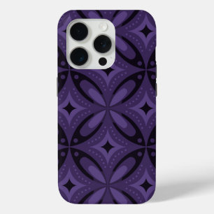 Dark Purple Colored Retro Pattern iPhone 15 Pro Case