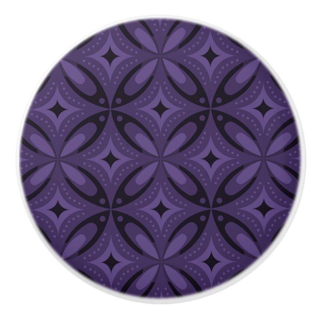 Dark Purple Colored Retro Pattern Ceramic Knob (Front)
