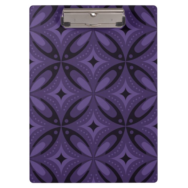 Dark Purple Colored Retro Pattern Clipboard (Front)