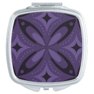 Dark Purple Colored Retro Pattern Compact Mirror