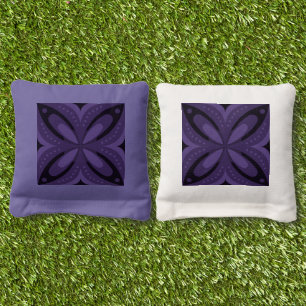 Dark Purple Colored Retro Pattern Cornhole Bags