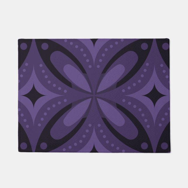 Dark Purple Colored Retro Pattern Doormat (Front)