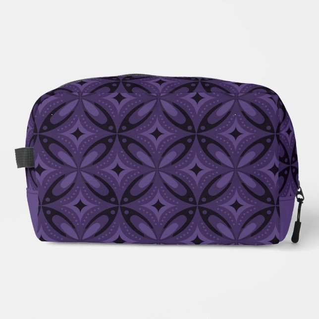 Dark Purple Colored Retro Pattern Dopp Kit (Front)