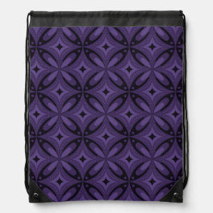 Dark Purple Colored Retro Pattern Drawstring Bag