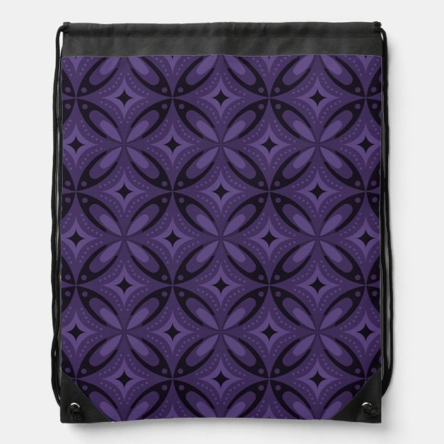 Dark Purple Colored Retro Pattern Drawstring Bag (Front)