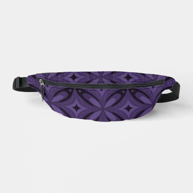 Dark Purple Colored Retro Pattern Fanny Pack (Front)