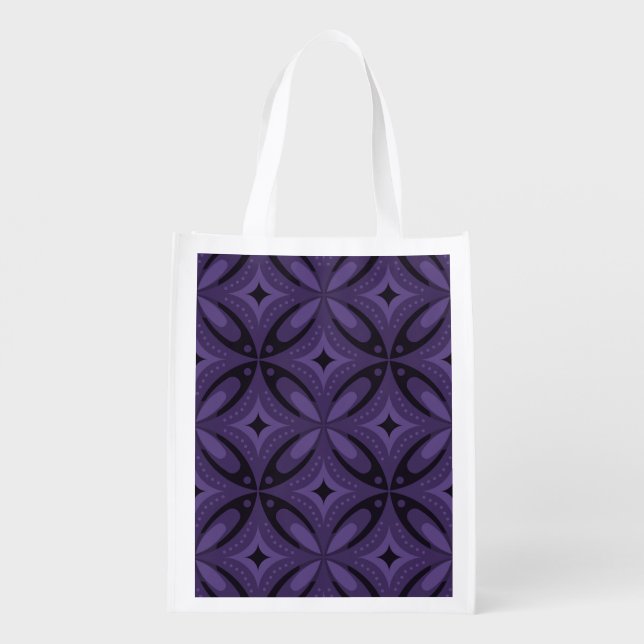Dark Purple Colored Retro Pattern Grocery Bag (Back)