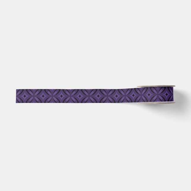Dark Purple Colored Retro Pattern Grosgrain Ribbon (Front)