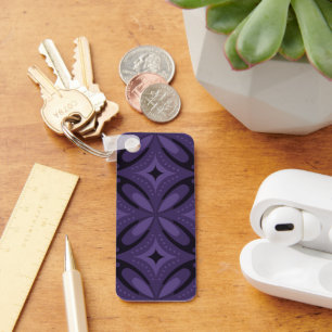 Dark Purple Colored Retro Pattern Keychain