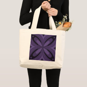 Dark Purple Colored Retro Pattern Large Tote Bag
