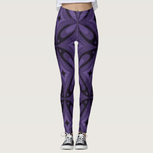 Dark Purple Colored Retro Pattern Leggings