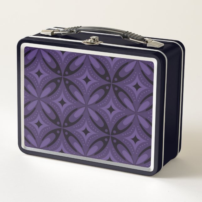 Dark Purple Colored Retro Pattern Metal Lunch Box (Front)