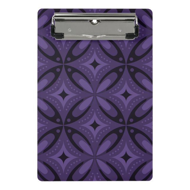 Dark Purple Colored Retro Pattern Mini Clipboard (Front)