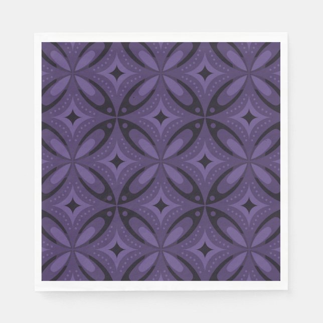 Dark Purple Colored Retro Pattern Napkins (Front)
