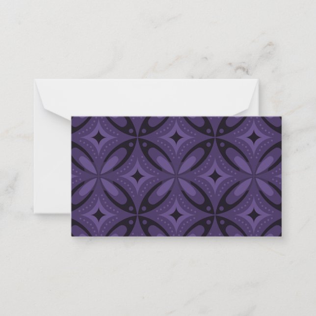 Dark Purple Colored Retro Pattern Note Card (Front)