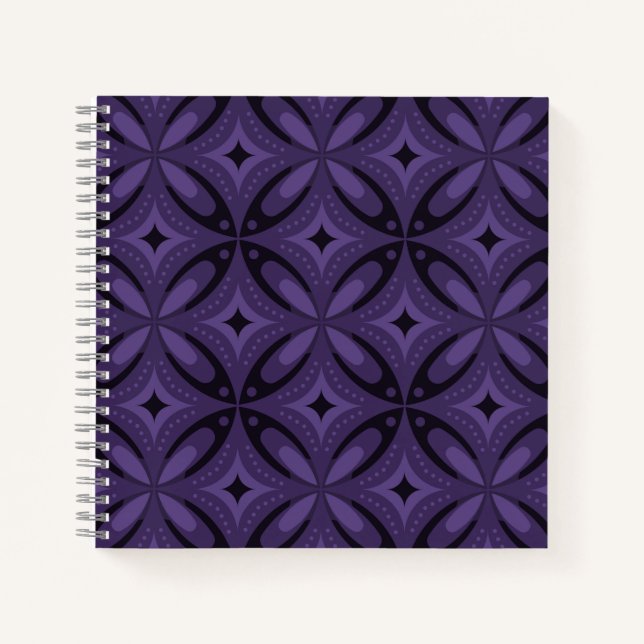 Dark Purple Colored Retro Pattern Notebook (Front)