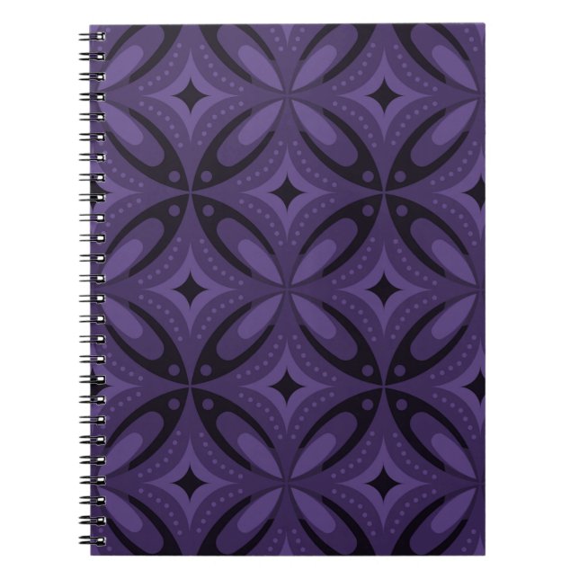 Dark Purple Colored Retro Pattern Notebook (Front)