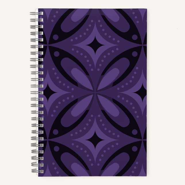 Dark Purple Colored Retro Pattern Notebook (Front)