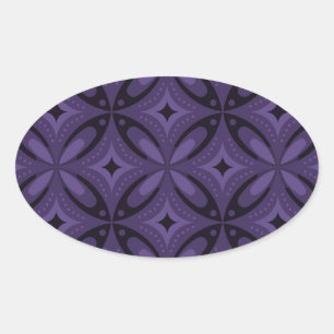 Dark Purple Colored Retro Pattern Oval Sticker