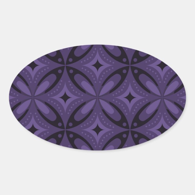 Dark Purple Colored Retro Pattern Oval Sticker (Front)