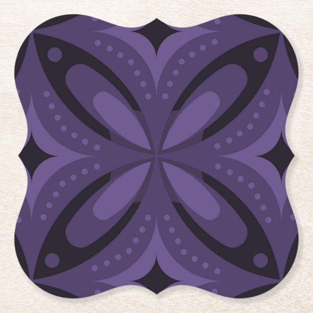Dark Purple Colored Retro Pattern Paper Coaster (Front)
