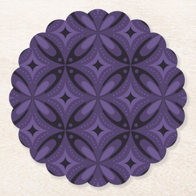 Dark Purple Colored Retro Pattern Paper Coaster (Front)