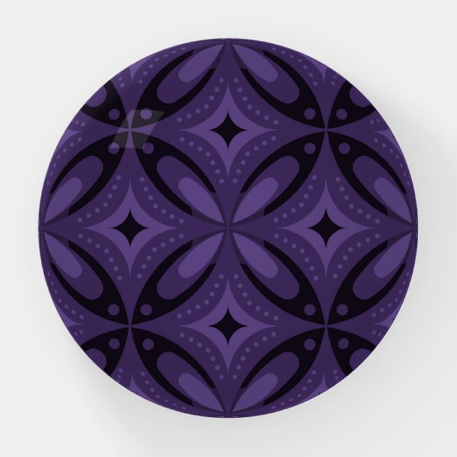 Dark Purple Colored Retro Pattern Paperweight (Front)