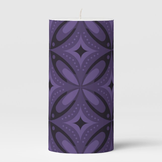 Dark Purple Colored Retro Pattern Pillar Candle (Front)