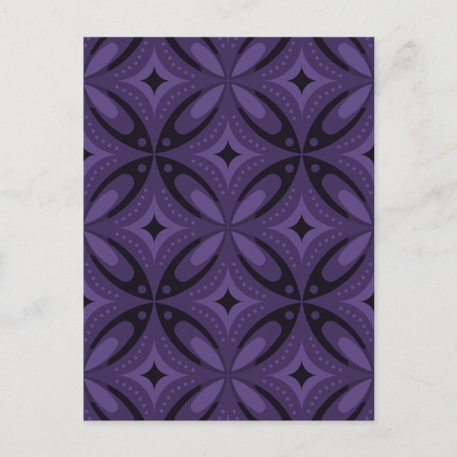 Dark Purple Colored Retro Pattern Postcard (Front)