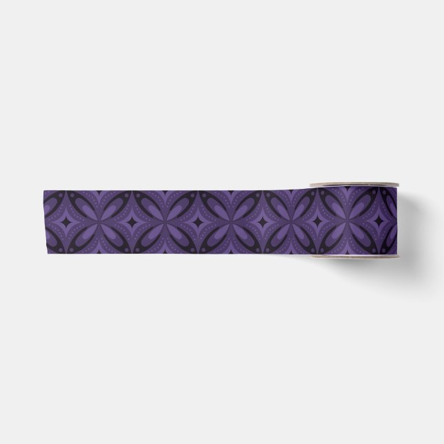 Dark Purple Colored Retro Pattern Satin Ribbon (Front)