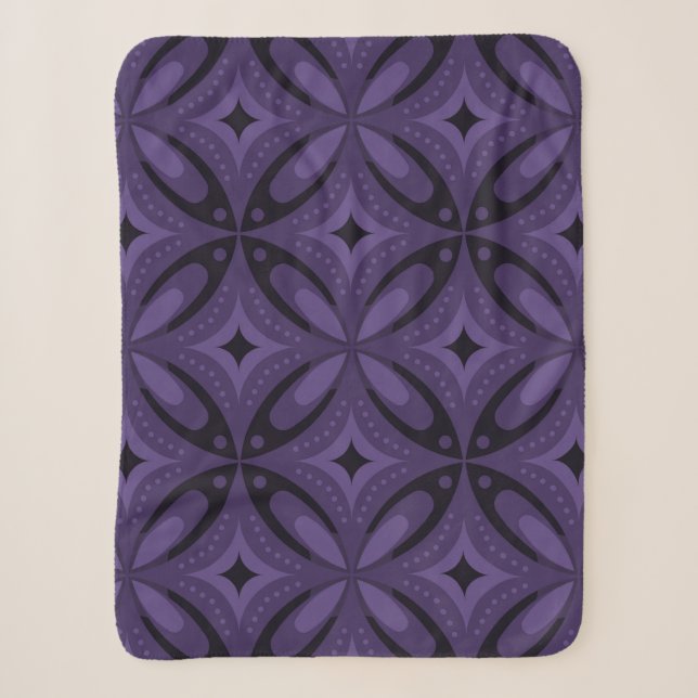 Dark Purple Colored Retro Pattern Sherpa Blanket (Front)