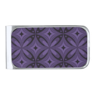Dark Purple Colored Retro Pattern Silver Finish Money Clip