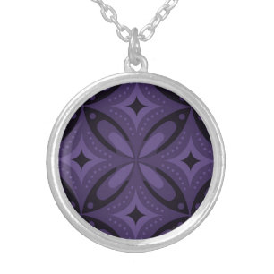 Dark Purple Colored Retro Pattern Silver Plated Necklace