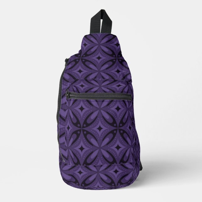 Dark Purple Colored Retro Pattern Sling Bag (Front)