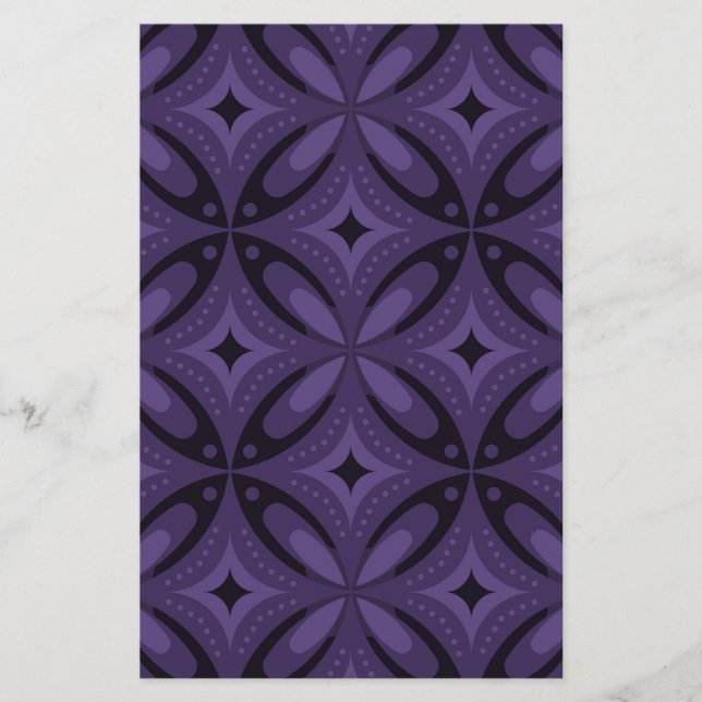 Dark Purple Colored Retro Pattern Stationery (Front)