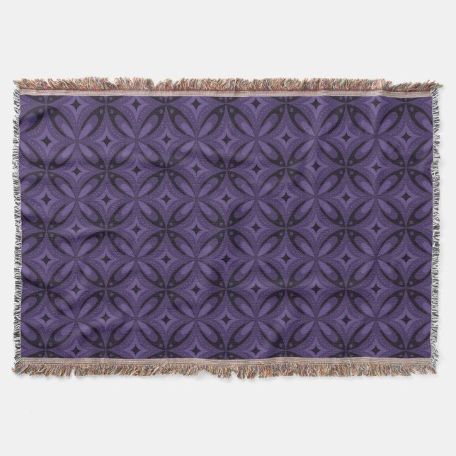 Dark Purple Colored Retro Pattern Throw Blanket (Front)