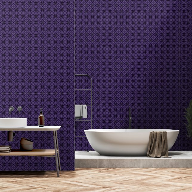 Dark Purple Colored Retro Pattern Wallpaper (Bathroom)