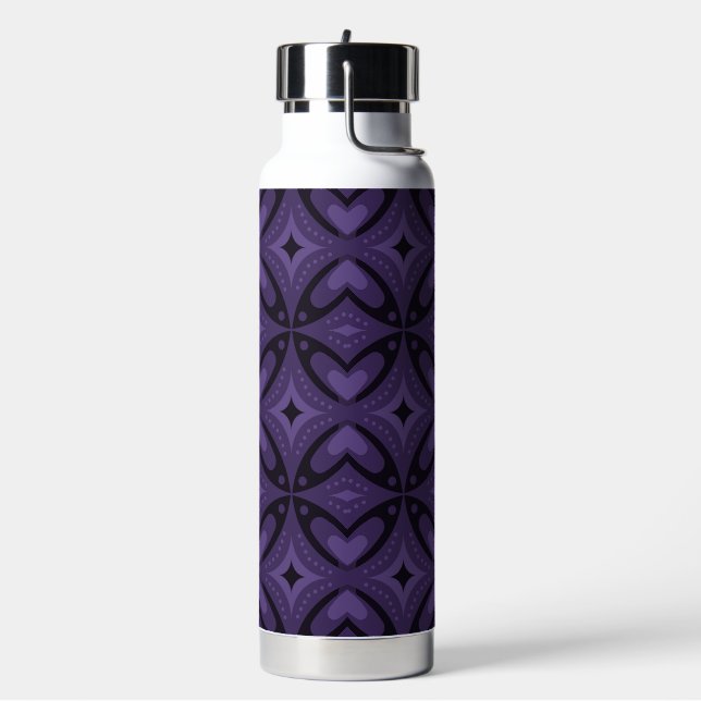 Dark Purple Colored Retro Pattern Water Bottle (Left)