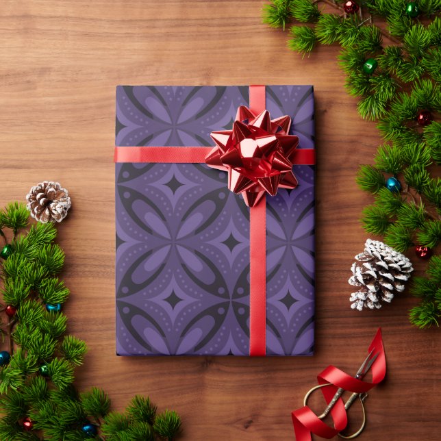 Dark Purple Colored Retro Pattern Wrapping Paper (Holiday Gift)