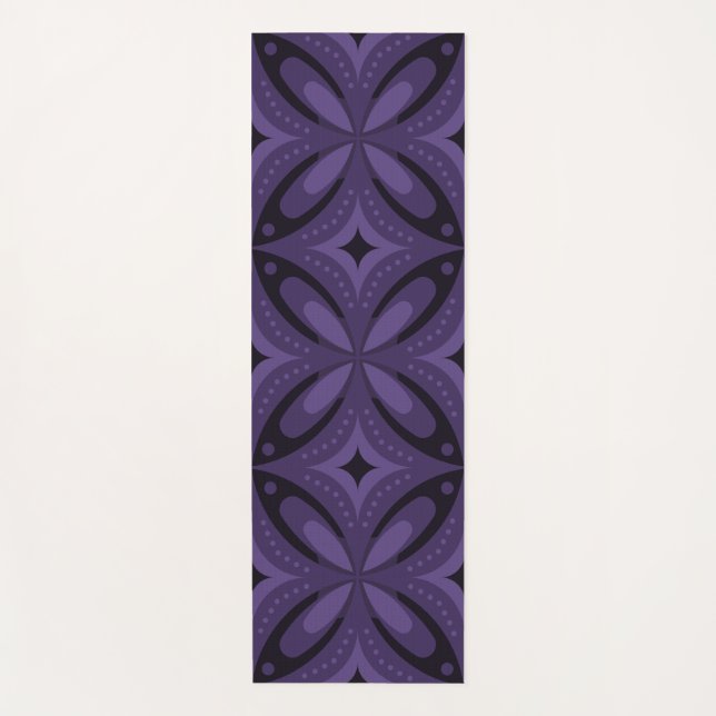 Dark Purple Colored Retro Pattern Yoga Mat (Front)