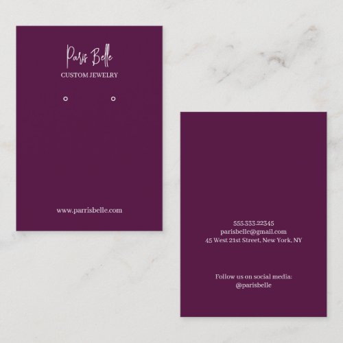 Dark Purple Custom Jewelry Earrings Display Card